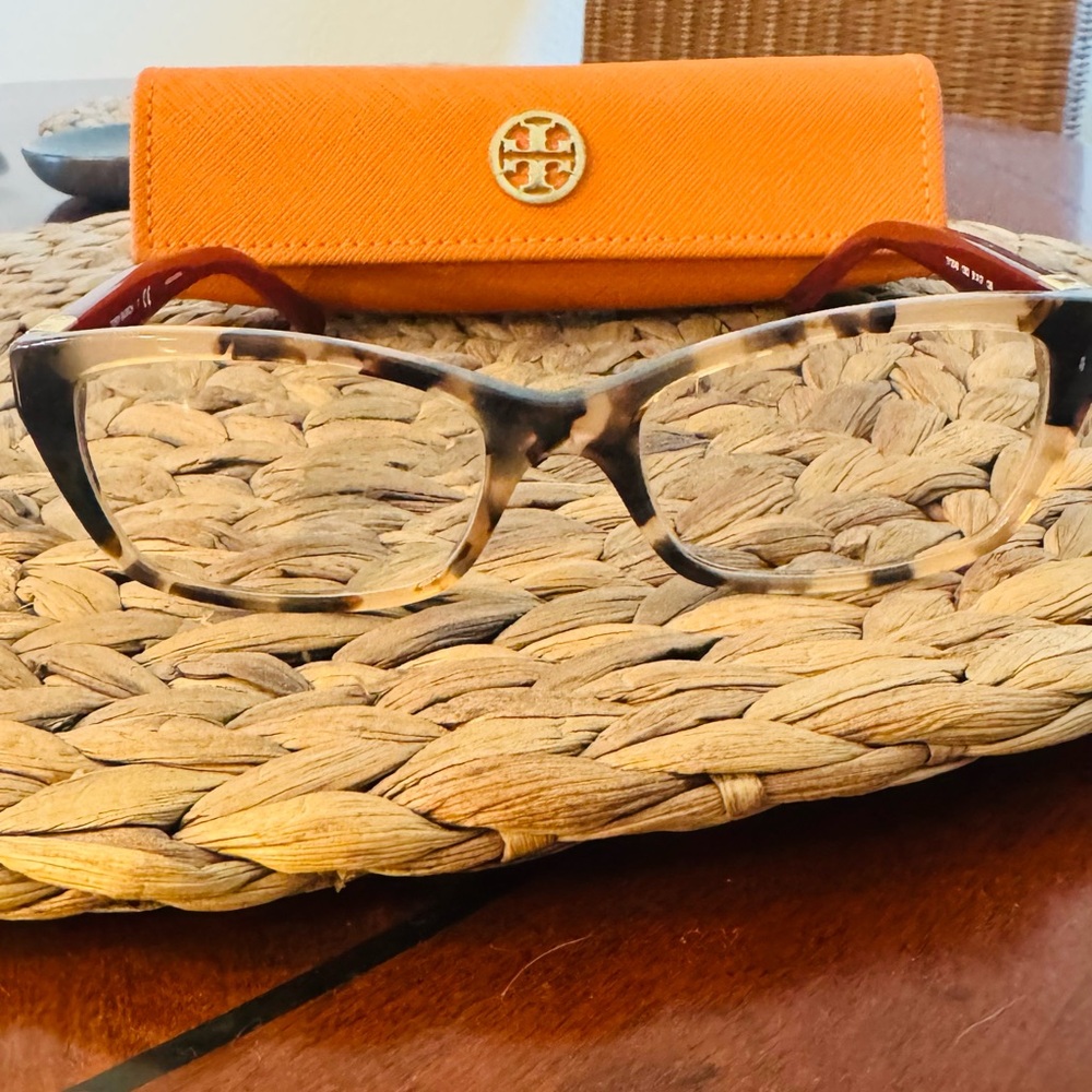 Tory Burch Tortoise Glasses with Bold Orange Case
